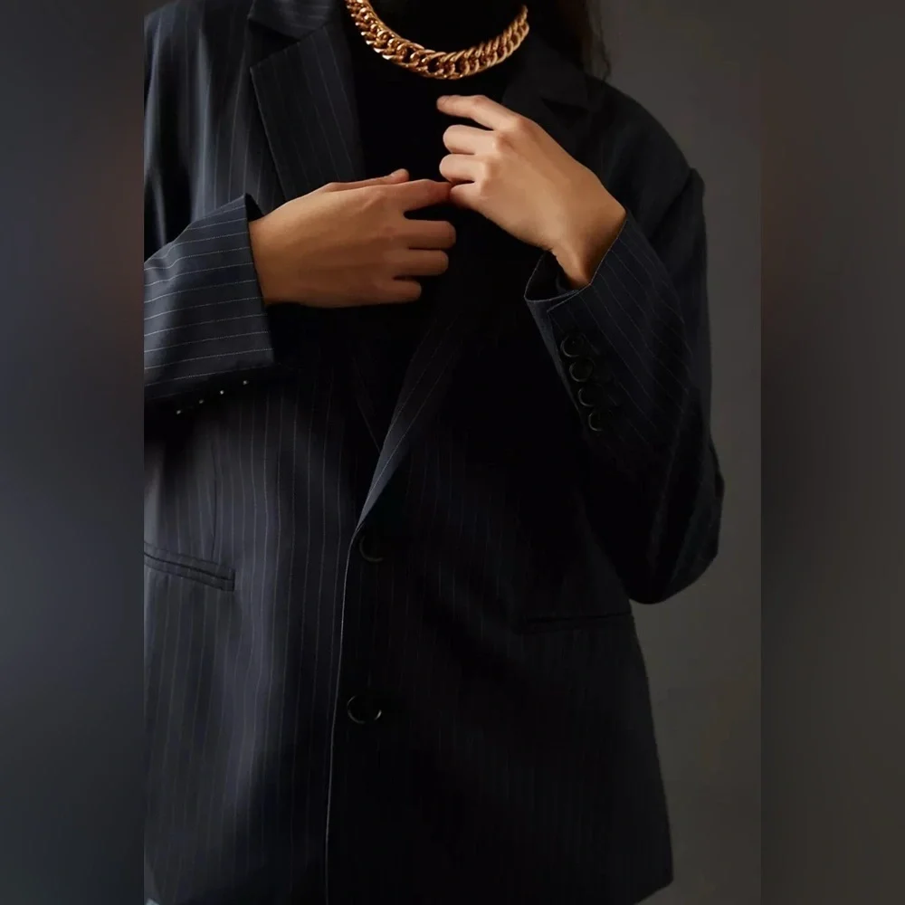 Women’s Mare Mare Anthropologie Pinstripe Oversized Blazer Button Up Size Small - Picture 4 of 16